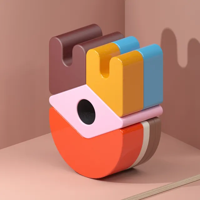 Abstract 3D Geometric Sculpture, minimal, playful, vibrant