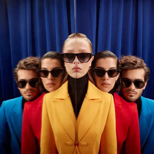 Group Portrait of People in Sunglasses, photographic, vibrant