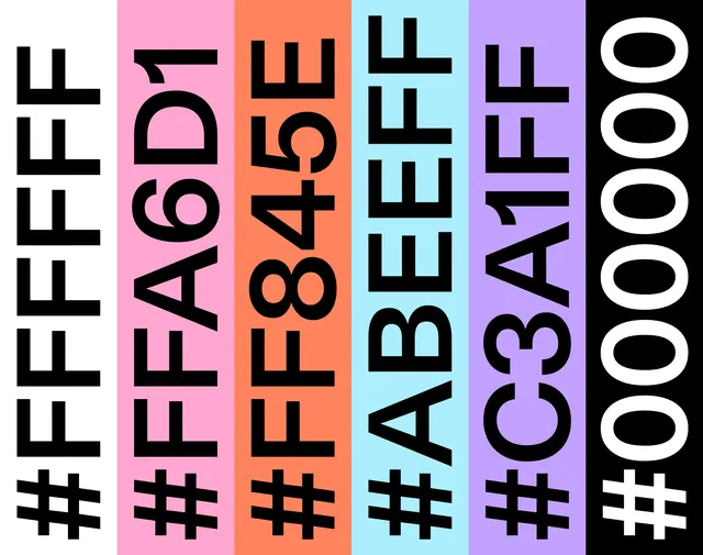 Hex Code Color Palette, minimal, flat, vibrant