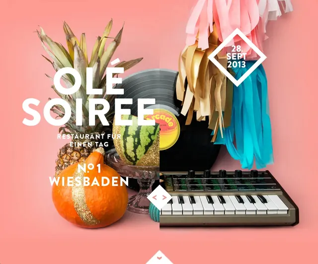 Ole Soiree party flyer collage, maximalist, playful, vibrant