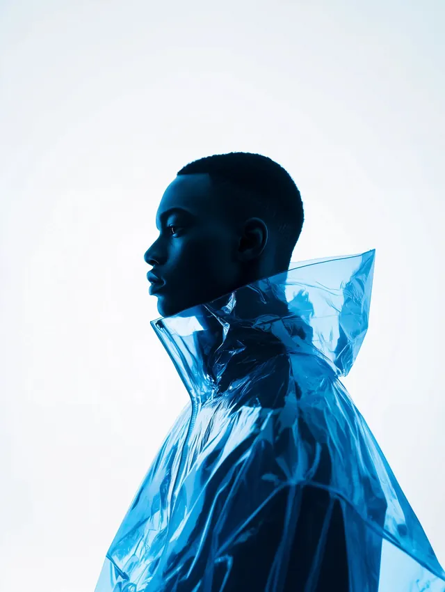 Blue Tulle Portrait, minimal, photographic, monochrome