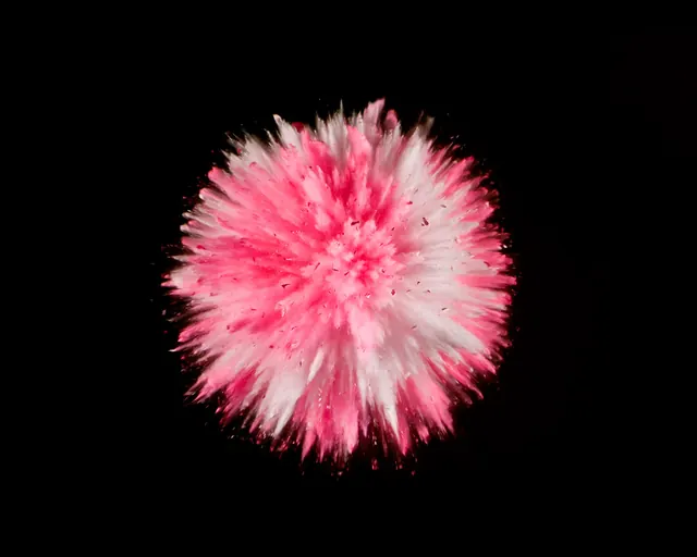 Pink Pom-Pom on Black Background, organic, photographic, vibrant