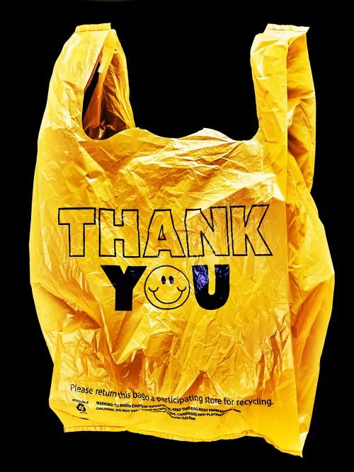 Yellow Shopping Bag with Thank You Graphic, flat, vibrant