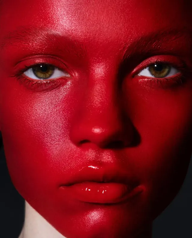 Red Skin Texture Portrait, photographic, maximalist, vibrant