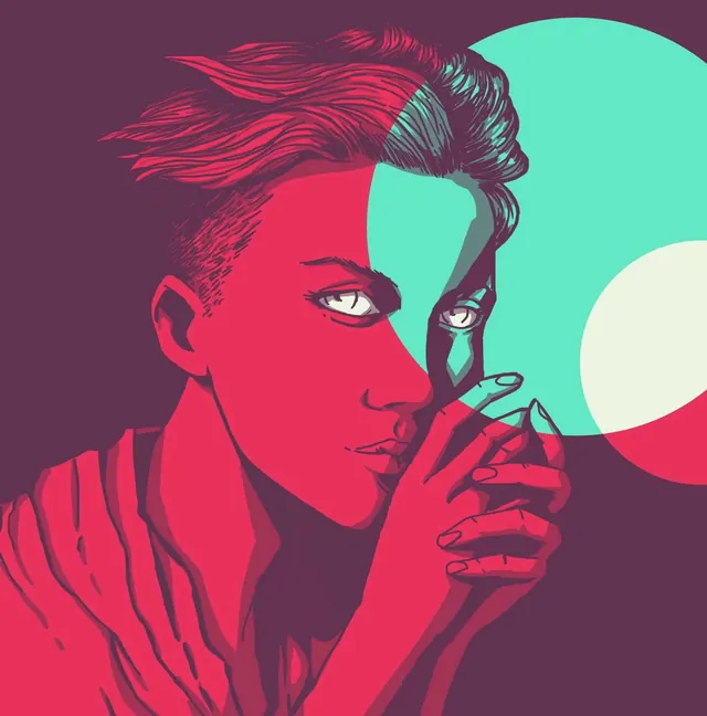 Duotone Portrait Illustration, illustrated, flat, vibrant