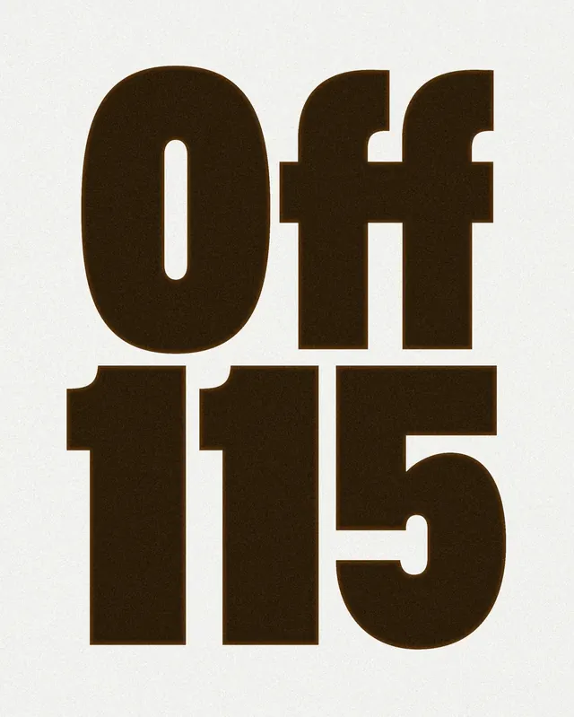 Off 115 Wordmark, minimal, brutalist, monochrome