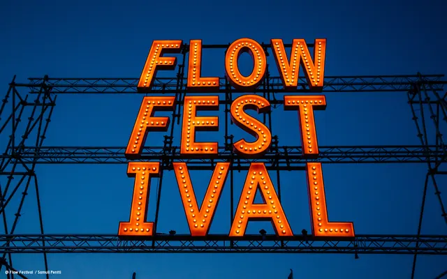 FLOW FESTIVAL Neon Signage, retro, maximalist, vibrant