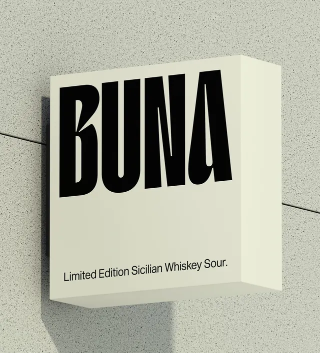 BUNA Whiskey Sour Packaging Mockup, minimal, swiss, monochrome