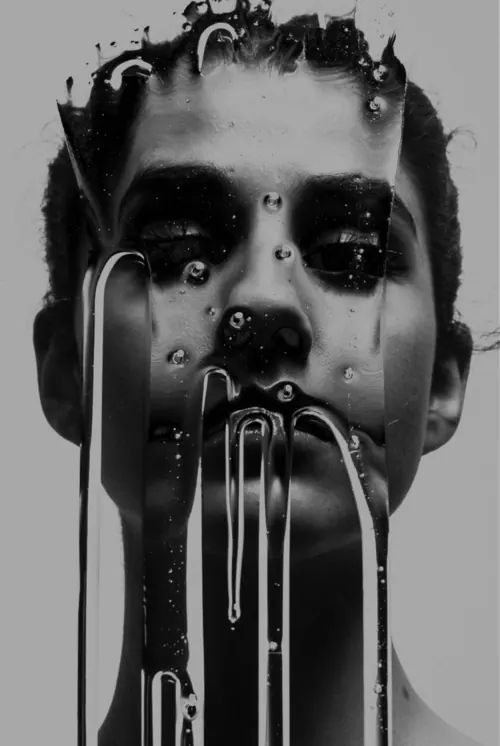 Melting Face Portrait, maximalist, abstract, monochrome