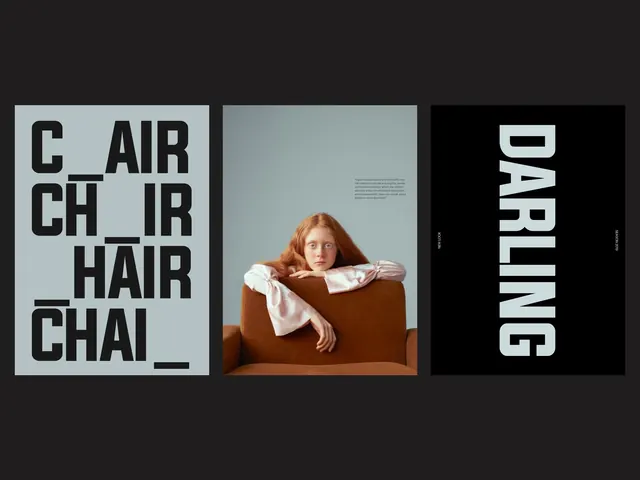 Chair and Hair Typography Collage, minimal, swiss, monochrome