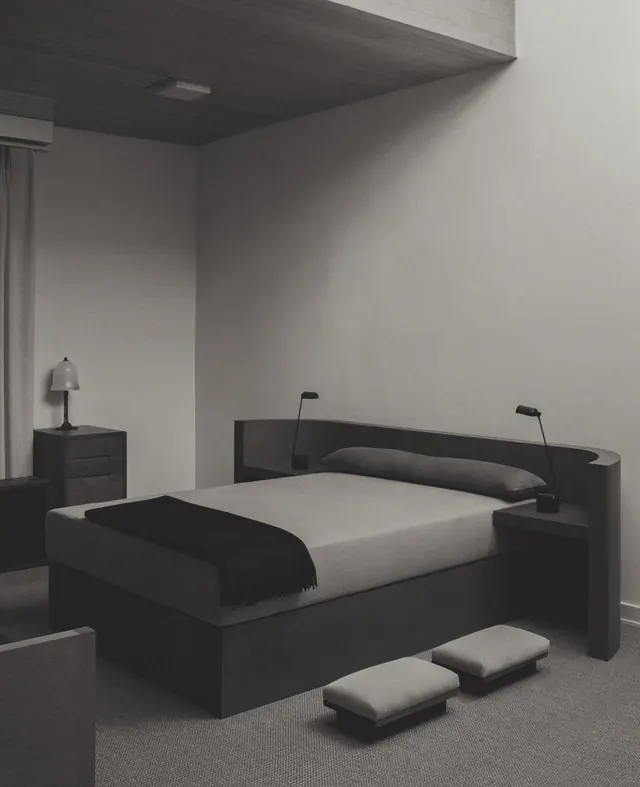 Minimalist Bedroom Interior, minimal, monochrome, monochrome