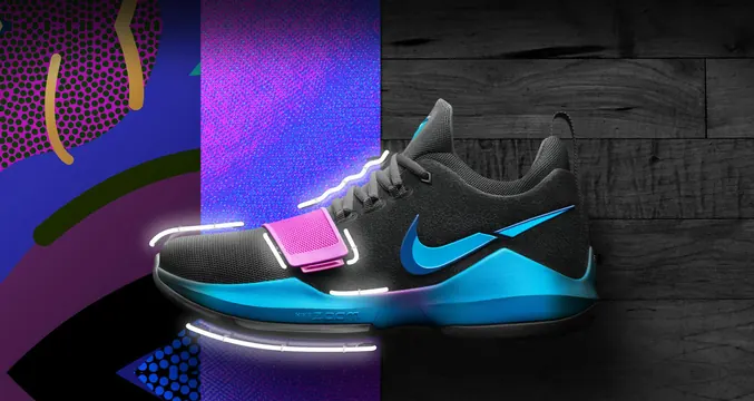 Sneaker Mockup with Abstract Graphic Background, gradient-heavy, y2k, vibrant