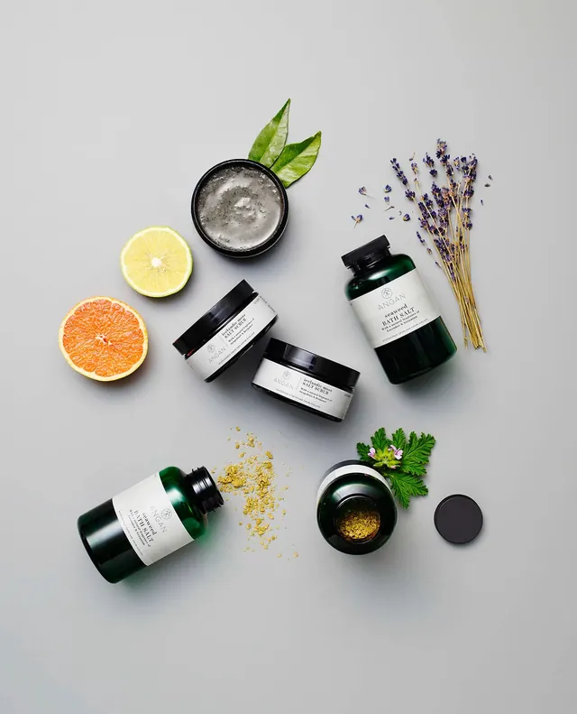 Skincare Product Mockup with Botanical Elements, minimal, photographic, light
