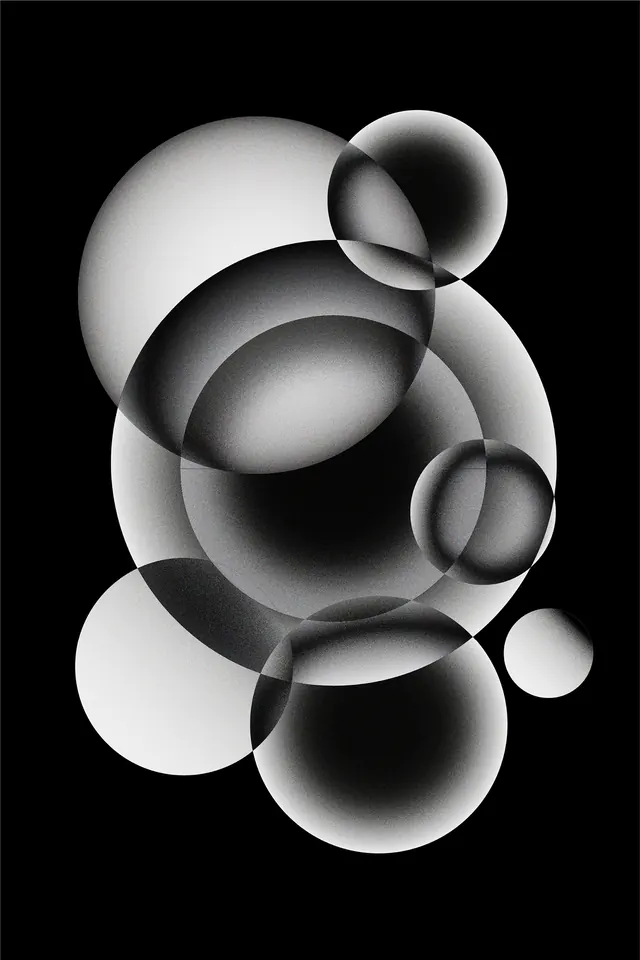 Overlapping Glass Spheres, glassmorphism, 3d-render, monochrome