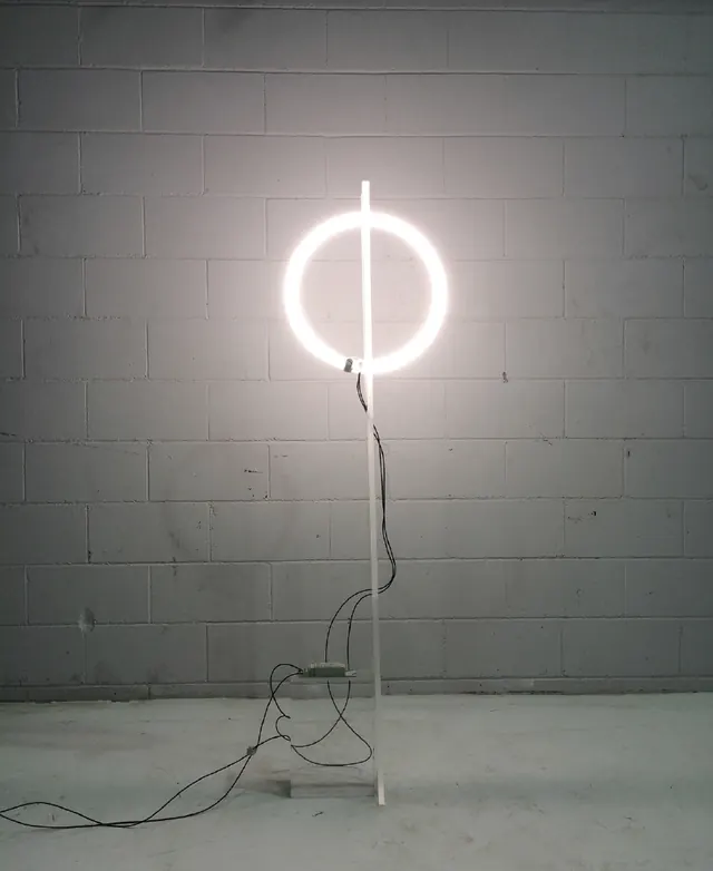 Neon Circle and Line Light Installation, minimal, geometric, light