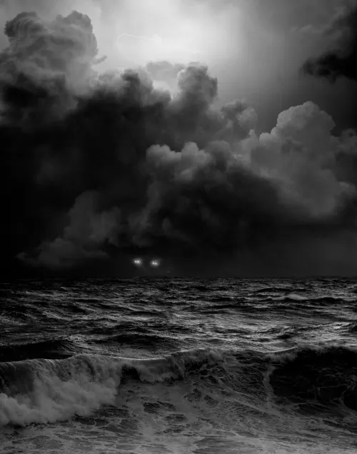 Stormy Sea and Clouds, monochrome, photographic, monochrome