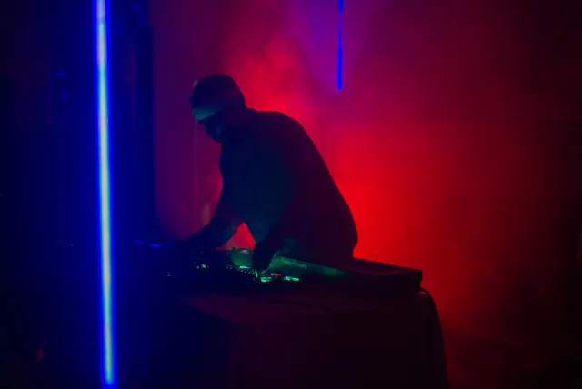 Cyberpunk Silhouette with Neon Lighting, dark-mode, photographic, dark
