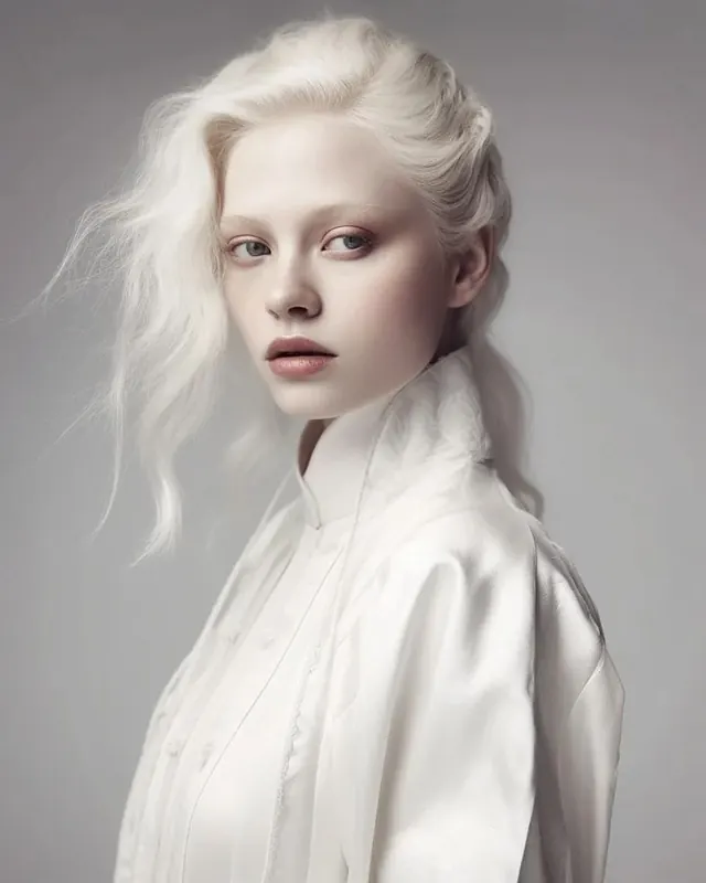 Ethereal Portrait of a Woman with White Hair, minimal, luxury, light