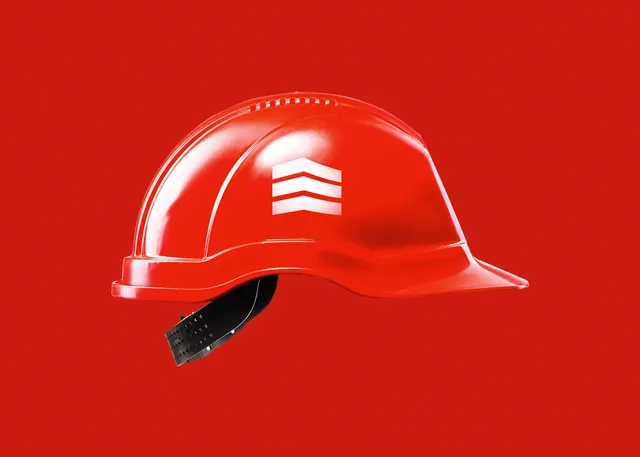 Red Hard Hat Mockup, minimal, corporate-clean, vibrant