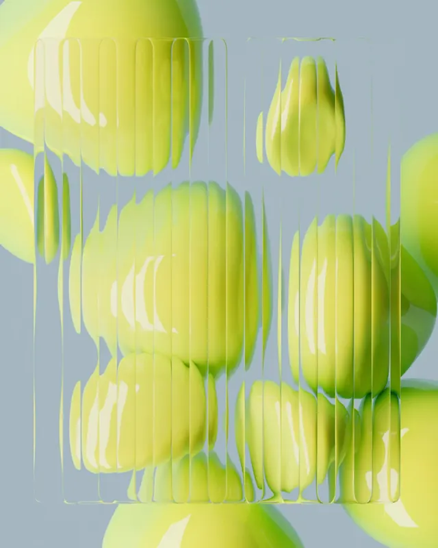 Abstract Yellow Spheres and Lines, 3d-render, glassmorphism, vibrant
