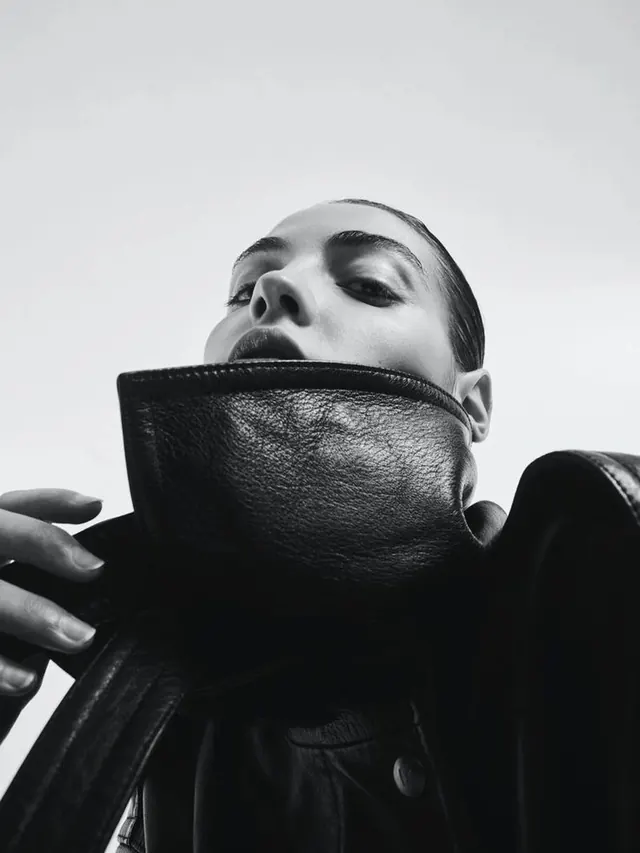 Monochrome Portrait with Leather Accessory, monochrome, minimal, monochrome