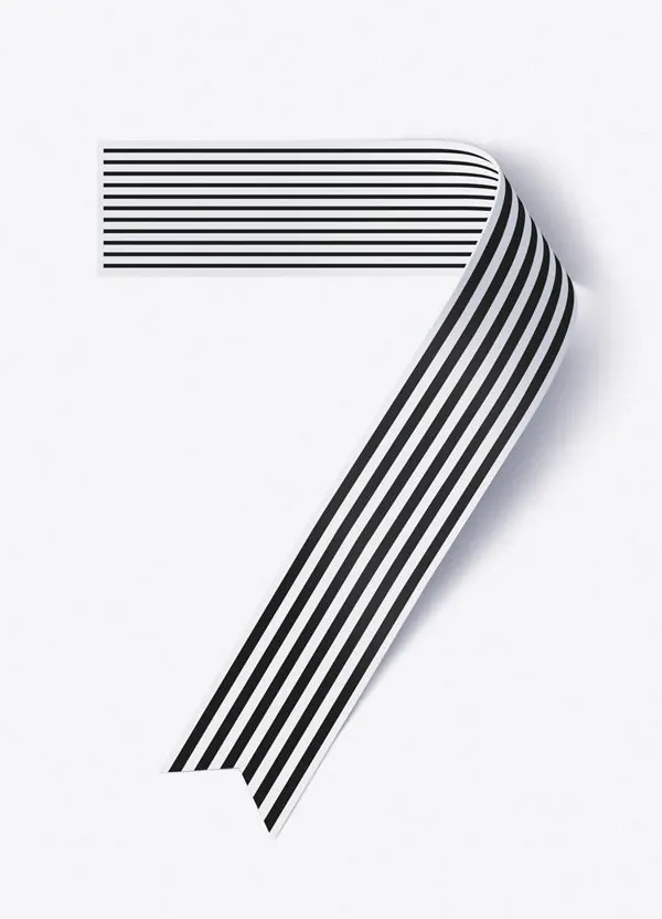 Stylized Number Seven Line Art, minimal, swiss, monochrome