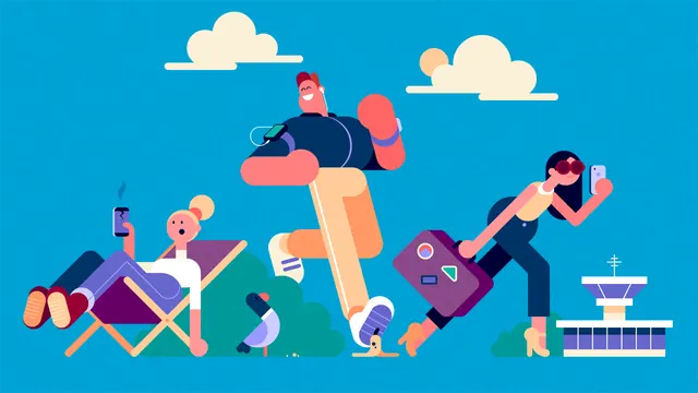 Flat Illustration of People Working and Relaxing, flat, playful, vibrant