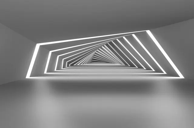 Geometric Perspective Tunnel, minimal, geometric, monochrome