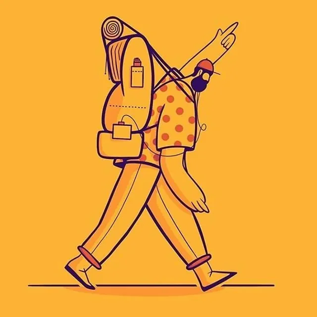 Illustrated Traveler with Backpack, playful, flat, warm