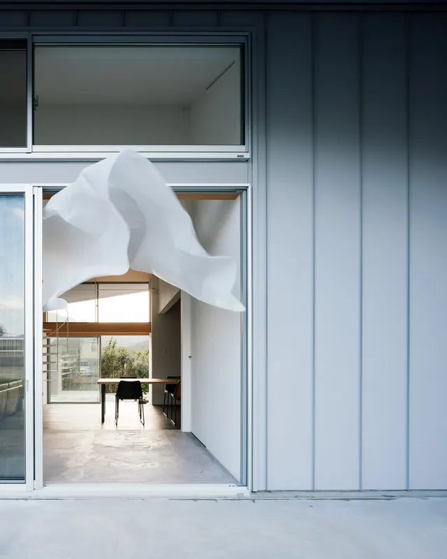 Modern Architectural Interior with Fabric Installation, minimal, photographic, light