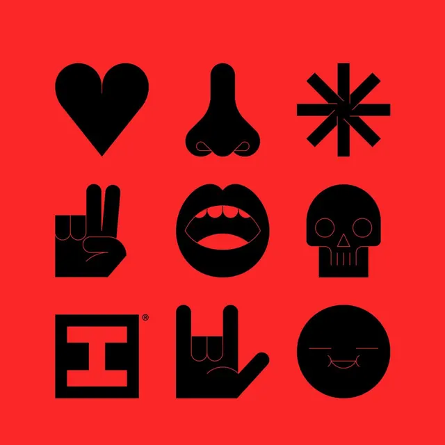 Minimalist Icon Set on Red Background, minimal, flat, vibrant