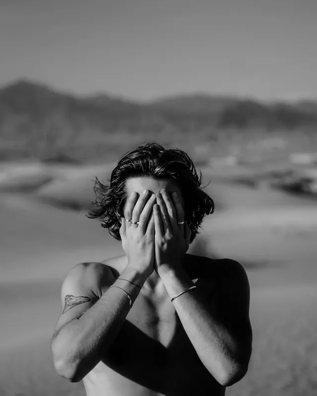 Monochrome Portrait of a Person with Hands Over Face, monochrome, photographic, monochrome