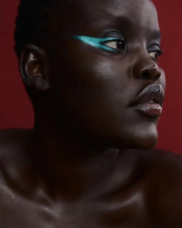 Portrait with Neon Eye Makeup, photographic, vibrant