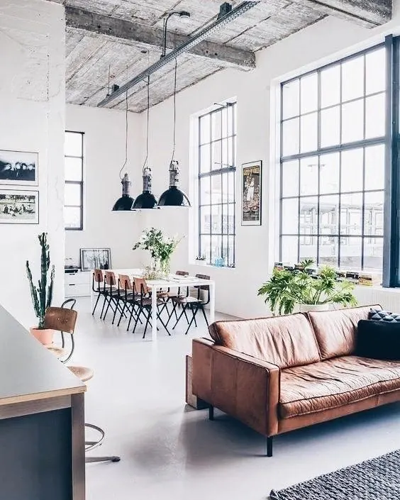 Industrial Loft Office Interior, minimal, photographic, light