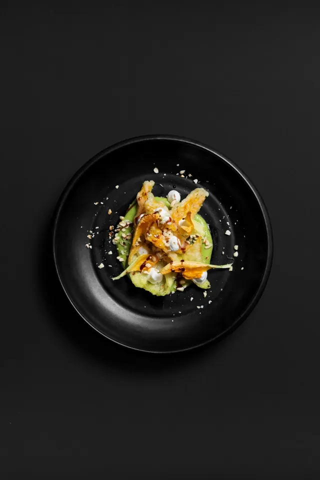 Food Photography on Black Plate, minimal, luxury, dark