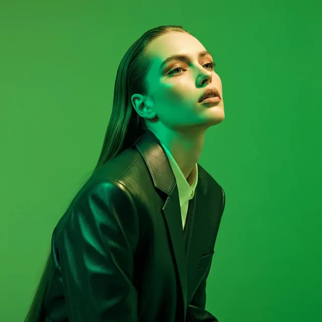 Portrait of a Woman in Green Lighting, photographic, luxury, vibrant