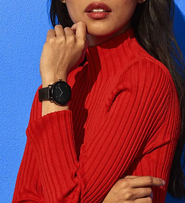 Woman in Red Ribbed Sweater, photographic, luxury, vibrant