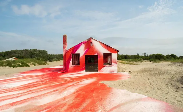 Surreal Red House Landscape, abstract, photographic, vibrant