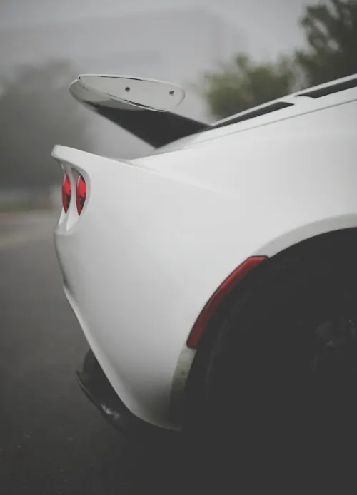 White Sports Car Rear Detail, photographic, minimal, light