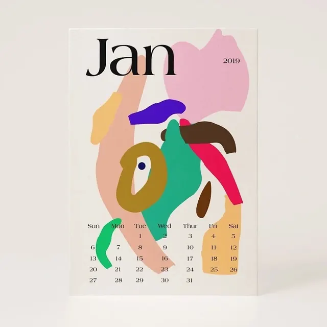 January 2010 Abstract Calendar Poster, playful, organic, pastel