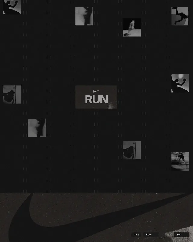 RUN Wordmark and Collage Layout, minimal, dark-mode, dark