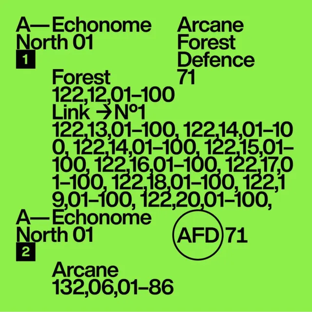 Arcane Forest Defence Typography and Logo Layout, brutalist, technical, high-contrast