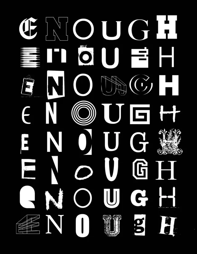 Enough Wordmark Variations, minimal, brutalist, monochrome