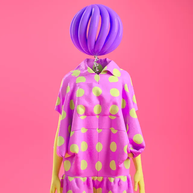 3D Render of a Stylized Character in a Polka Dot Outfit, playful, 3d-render, vibrant