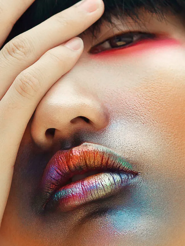 Avant-Garde Makeup Portrait, maximalist, photographic, vibrant
