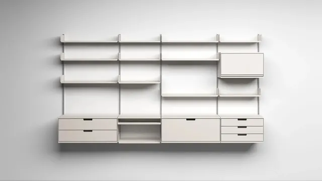 Minimalist White Modular Shelving Unit, minimal, geometric, monochrome