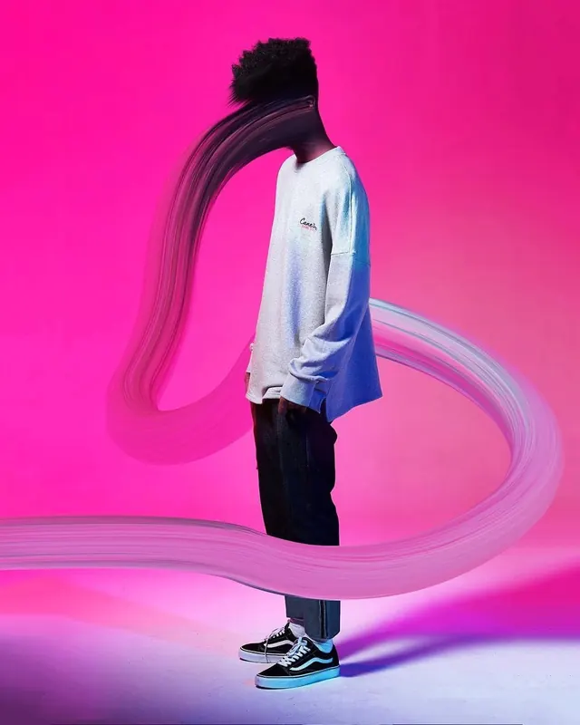 Abstract Humanoid Figure with Fluid Motion Trails, abstract, playful, vibrant