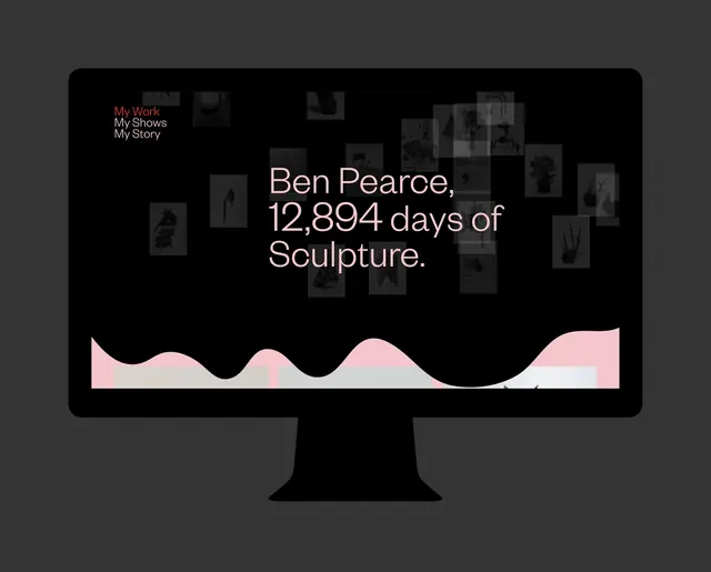 Ben Pearce Sculpture Exhibition Mockup, minimal, editorial, dark