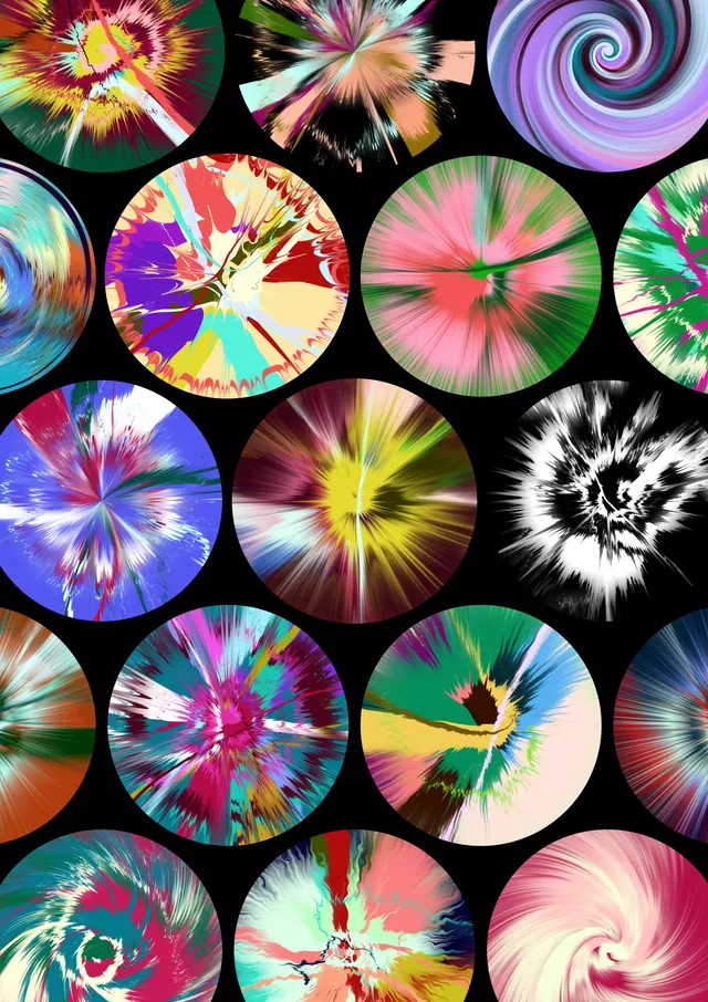 Abstract Circular Graphic Collection, maximalist, playful, vibrant