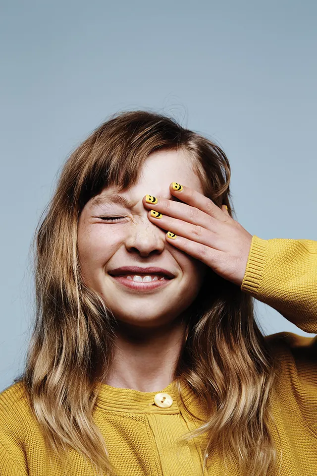 Woman with Eye Patch and Yellow Sweater, photographic, organic, warm